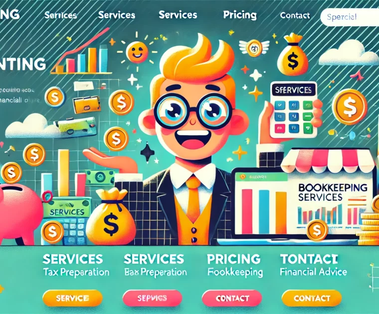 Dall·e 2024 07 16 14.01.47 A Vibrant And Engaging E Shop Homepage For Accounting Services. The Design Is Modern And Clean With A Playful Twist, Featuring Bright Colors And Frien